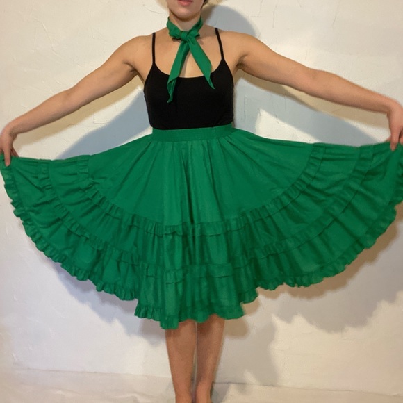 Vintage 70s Bright Green Western Circle Skirt - Picture 2 of 8